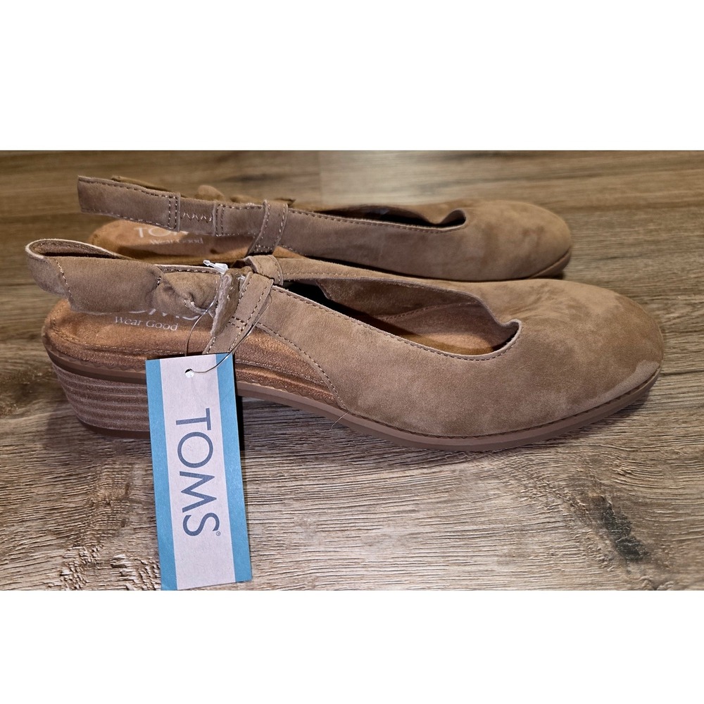 NWT Tom's size 8 Leather Suede Jaclyn Slingback Bow Heels Shoes Pump Toffee